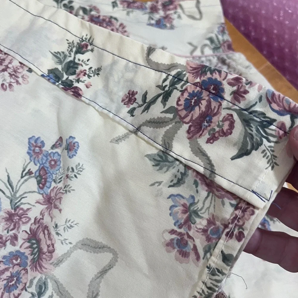 Handmade Floral Rose Ribbon Ruffle Lace Curtain Panels Cream Purple 39x86 Set‎ 2